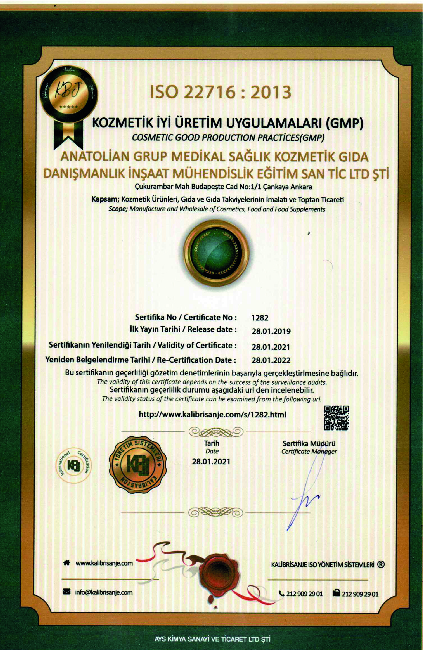Zertifikat für die Zulassung der Guten Herstellungspraxis für Kosmetika